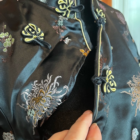 Vintage Peony Brand Brocade Cheongsam Qipao Black 38 M Frog Closure Shanghai - Picture 5 of 14